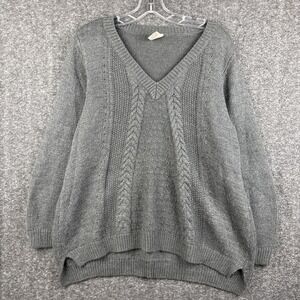Faded Glory 2X Sweater Gray Glitter Cable Knit V Neck Long Sleeve Pullover 18-20